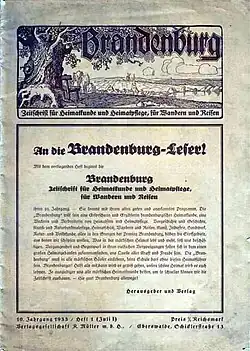 „An die Brandenburg Leserǃ“, Schmidt, Rudolf/Hauptschriftleiter, Müller, Rudolf/Verleger, Eberswalde (1933)