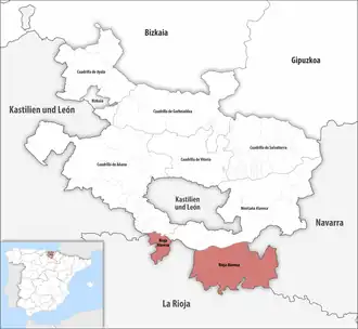 Die Lage der Comarca Rioja Alavesa in der Provinz Álava