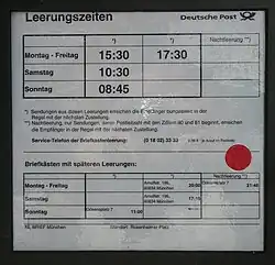 Leerungsanzeiger (roter Punkt bedeutete bis Mitte 2025 Sonntagsleerung)