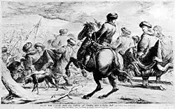 Kurfürst Friedrich Wilhelm führt die brandenburgisch-preußische Armee über das Eis des Haffes.