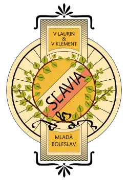 1895–1905: Das Logo von Fahr- und Motorrädern der Marke Slavia. Lindenblätter sind das Zeichen der Slawen.