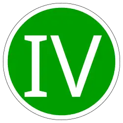 Aus SVG erzeugte Grafik, die eine magnetische Plakette beziehungsweise einen Aufkleber für ein „EURO IV sicheres“ Fahrzeug darstellt.