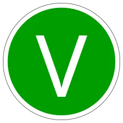 Aus SVG erzeugte Grafik, die eine magnetische Plakette beziehungsweise einen Aufkleber für ein „EURO V sicheres“ Fahrzeug darstellt.