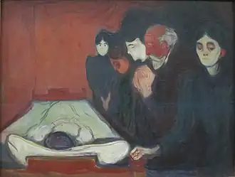 Am Sterbebett (1895), Öl auf Leinwand, 90 × 120,5 cm, Kunstmuseum Bergen