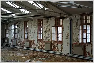 Innenaufnahme eines Gebäudes des Militärflugplatzes RAF Upper Heyford in Oxfordshire