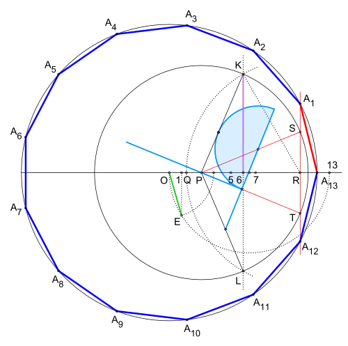 Dreizehneck, Konstruktionsskizze mit Tomahawk (hellblau)