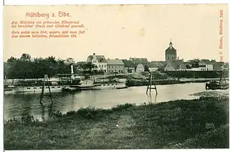 Hafen Mühlberg mit der Kirche im Hintergrund (1906)