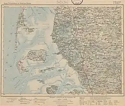 Topographische Übersichtskarte des Deutschen Reiches, Blatt 08/09 Westerland-Tondern (1906): Der Seesand ist nur noch eine überspülte Sandbank, gekennzeichnet durch ein schwimmendes Schifffahrtszeichen