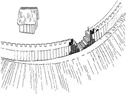 Rekonstruktion der ersten Wallphase der Burgkunstadter Burg, mit Brustwehr (5&nbsp;m hoch)