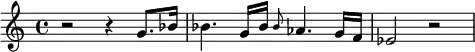 {
r2 r4 g'8. bes'16
bes'4. g'16 bes' \grace bes'8 as'4. g'16 f'
es'2 r
}