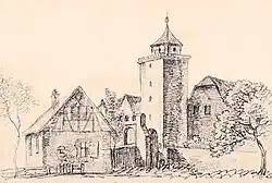 Oberes Tor um 1800 noch mit Vortor, an dem eine Zugbrücke angebracht war