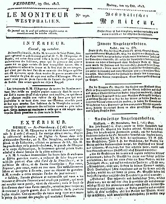 Titelblatt des Westphälischen Moniteur vom 29. Oktober 1813