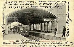 Ansichtskarte des Berliner U-Bahnhofs Kottbusser Tor, Teil der Serie „Elektrische Hochbahn“, 1902–1903
