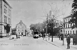 Straßenbahn auf dem oberen Graben vor der Sparkasse um 1905