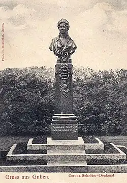1905 aufgestelltes Denkmal in Guben (1945 zerstört); Ansichtskarte von Herbert Rosenthal