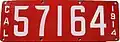 Nummernschild 1914 Kalifornien No. 57164 (1914 wurden alle früheren Nummernschilder ungültig)