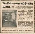 Werbeanzeige der Fa. Bernard Stadler von Dezember 1915
