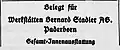 Werbeanzeige der Fa. Bernard Stadler von Dezember 1924