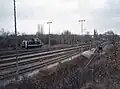 Östliches Gleisvorfeld mit Lok der DB-Baureihe V&nbsp;60, 1986