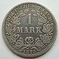 Die von Ries gestaltete Wertseite des ersten deutschen Markstückes