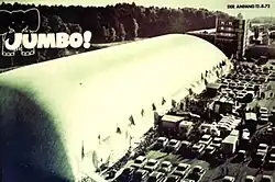 Eröffnung der ersten Filiale 1972 in Dietlikon. Der Name «Jumbo» ist auf diese Konstruktion zurückzuführen – sie erinnerte die Besucher nämlich an einen liegenden Elefanten.