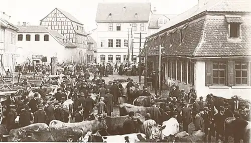 Blick zur Nordseite. Fleischbank (rechts in Platzmitte) abgebrochen 1890. Vor 1890