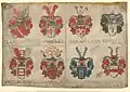 Pergamentblatt mit Wappendarstellungen, 17. Jahrhundert (Museum Burg Altena)