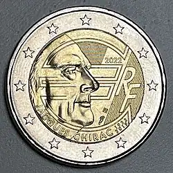 Münze mit dem Porträt von Chirac