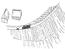 Rekonstruktion der zweiten Wallphase der Burgkunstadter Burg, mit 18&nbsp;m breitem Erdwall und Mauerwerk