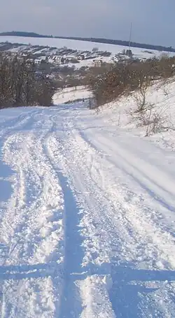 Blick auf Dittwar: links der Steigegraben, rechts der Steigweg (Staach), am 5. März 2006