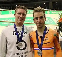 Reinier Honig (r.) mit Schrittmacher Jos Pronk als Vize-Europameister im Steherrennen (2017)