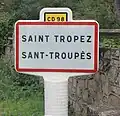 Ortstafel Saint Tropez mit französischer und provenzalischer Beschriftung