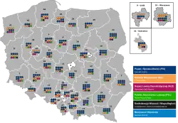 Sitzverteilung in den einzelnen Wahlkreisen bei der Wahl zum Sejm