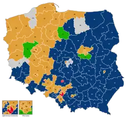Mehrheiten bei der Wahl zum Senat: ﻿PiS ﻿PO ﻿PSL ﻿SLD ﻿Unabhängige