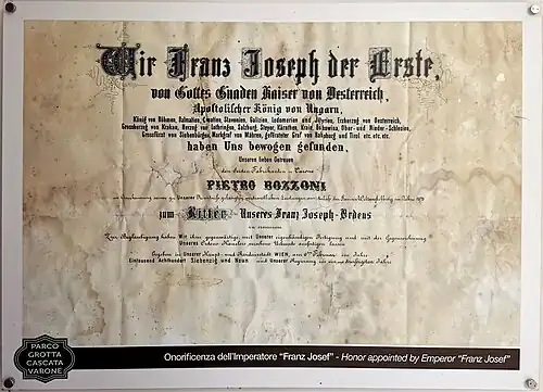 Ordensverleihung für den Papierfabrikanten Pietro Bozzoni aus Varone durch Kaiser Franz Joseph I. (1879)