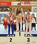 Podium der Senioren bei der Mehrkampf-Siegerehrung 2022: Marco Pfyl (Gold), Dominic Tamsel (Silber), Moreno Kratter (Bronze)