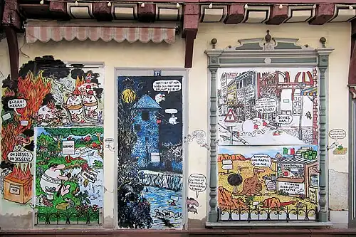 Schäfchen-Comics in der Fußgängerzone in Dieburg