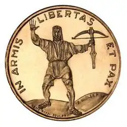 Die von Remo Rossi gestaltete Vorderseite der 25-Franken-Goldmünze