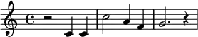 {r2 c'4 c' c''2 a'4 f' g'2. r4}