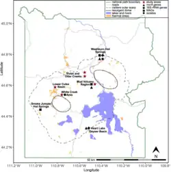 Karte mit Heart Lake Geyser Basin