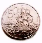 Die Endeavour auf der neuseeländischen 50-Cent-Münze