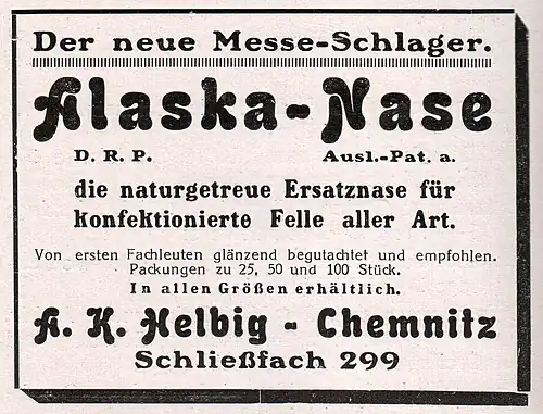 Der neue Messe-Schlager. Alaska-Nase. (Anzeige 1926)