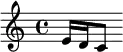 \relative c' {\major e16 d16 c8}