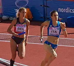 Zweite belgische Läuferin: Olivia Borlée (links) im Kampf mit der Italienerin Maria&nbsp;Enrica&nbsp;Spacca