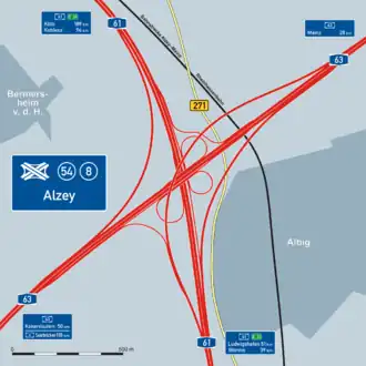 Übersichtskarte Autobahnkreuz Alzey