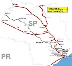 Streckenplan der ALLMP – América Latina Logística Paulista S.A.