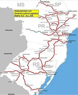 Streckenplan der ALLMS – América Latina Logística Malha Sul S.A.