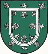 ein gegenständig mit benadelten Föhrenzapfen besteckter Doppelstabinnenbord