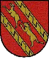 Das alte, bis 2015 gültige Wappen der Gemeinde Kainach bei Voitsberg. Das Rot und das Gold verweisen dabei auf den Märtyrertod des Pfarrpatrons Georg.