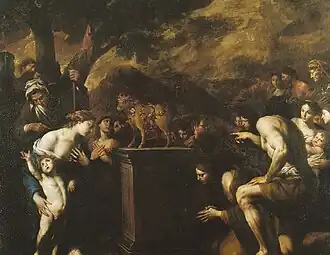 Verehrung des goldenen Kalbes, 208 × 260 cm, ca. 1650, Museo di Capodimonte, Neapel